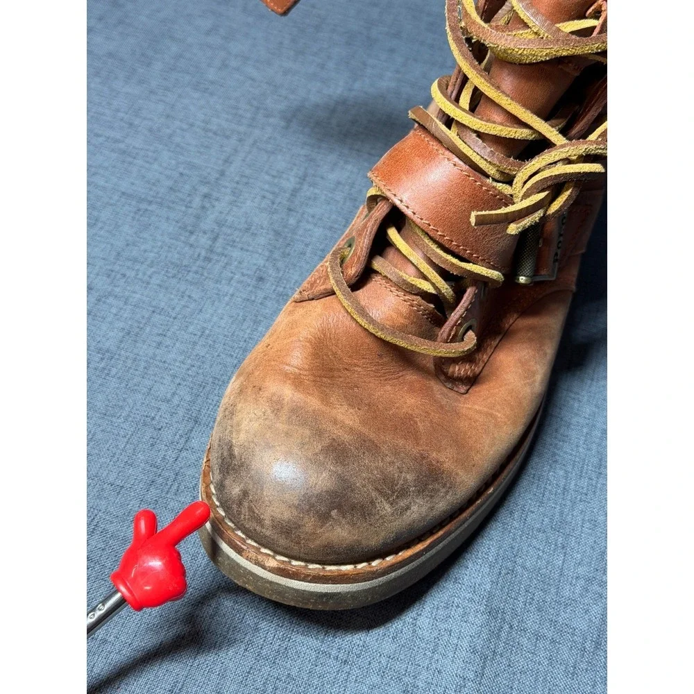 Polo Ralph Lauren Maurice Leather Buckle Boots Mens 8.5D Brown Combat Distressed - Picture 10 of 16